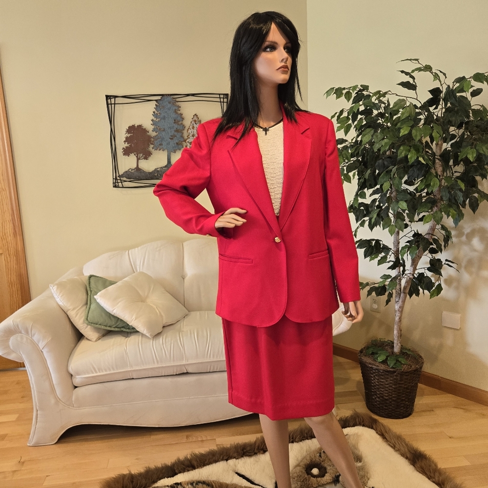 Classic Collection Woman's Red Business Suit with Belt, Size 12
